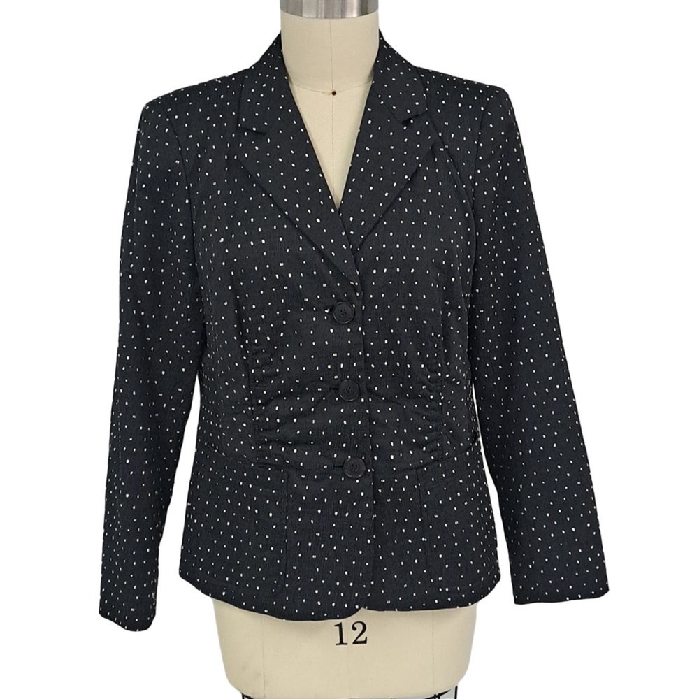 Lafayette 148 Black & White polka dot Embroidered Blazer Jacket L XL